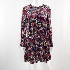 Ella Moss Teen Girl Dress Size 16 Purple Floral Velvet Long Sleeve Fall Flowers